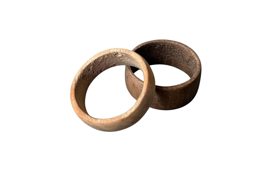 Handcrafted birch and walnut rings