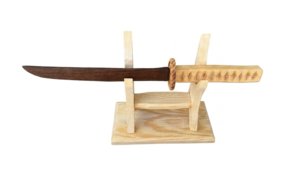 Handcrafted wooden sword with walnut handle and birch blade